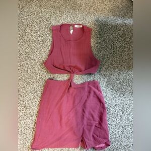 Lavish Two-Piece Cutout Pencil Skirt Set in Berry